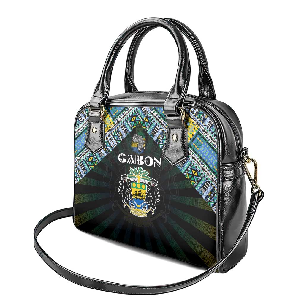Gabon Roots Shoulder Handbag African Map in Fingerprint and Tribal Colors