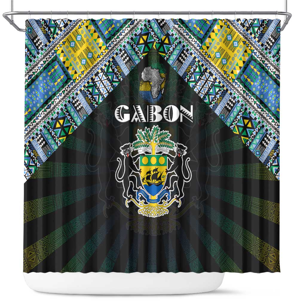 Gabon Roots Shower Curtain African Map in Fingerprint and Tribal Colors