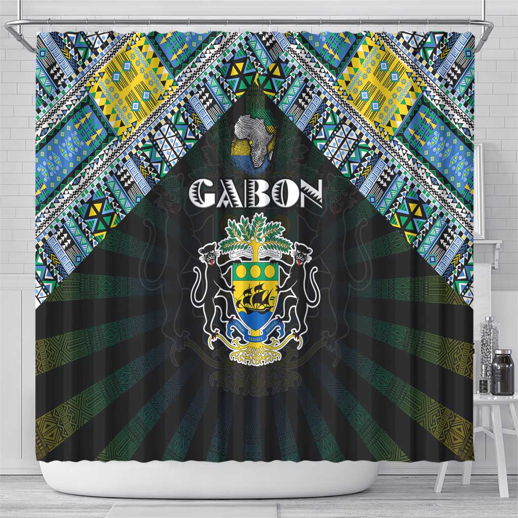 Gabon Roots Shower Curtain African Map in Fingerprint and Tribal Colors