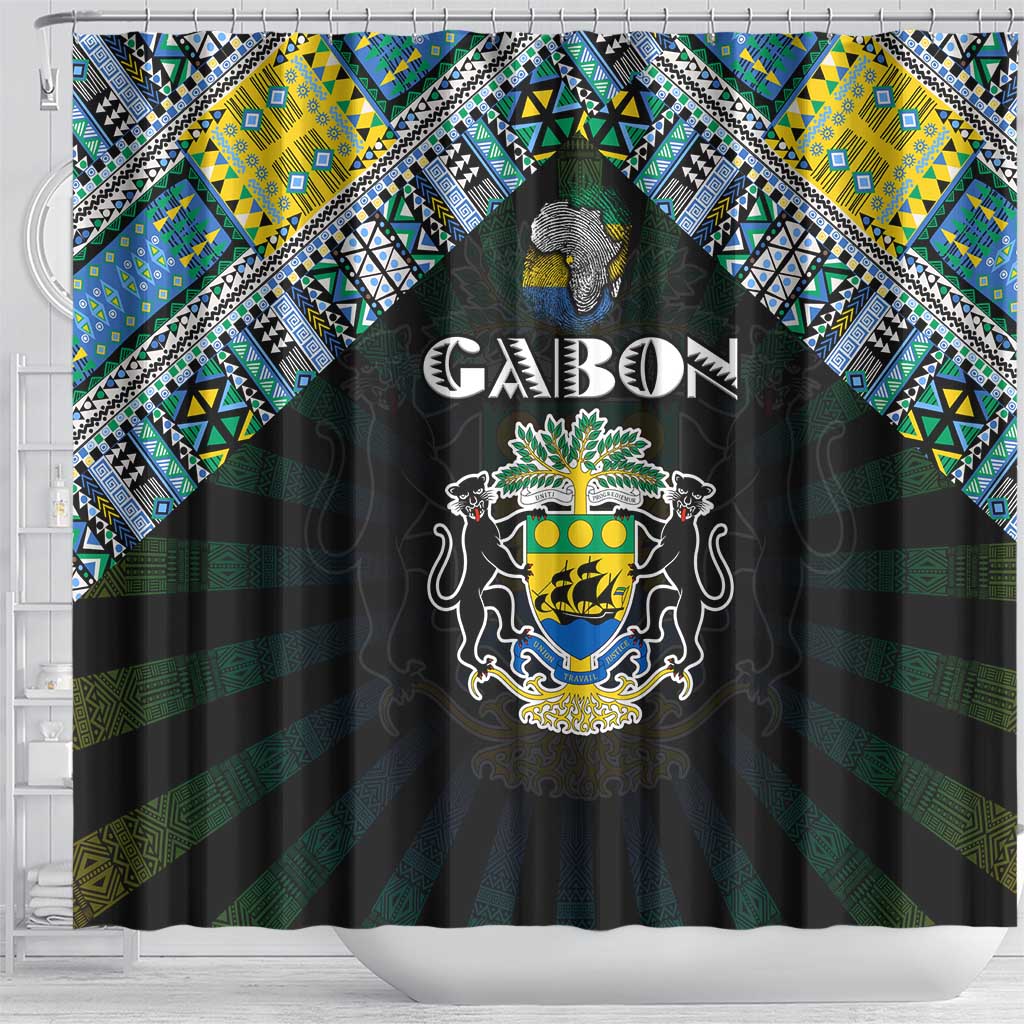 Gabon Roots Shower Curtain African Map in Fingerprint and Tribal Colors