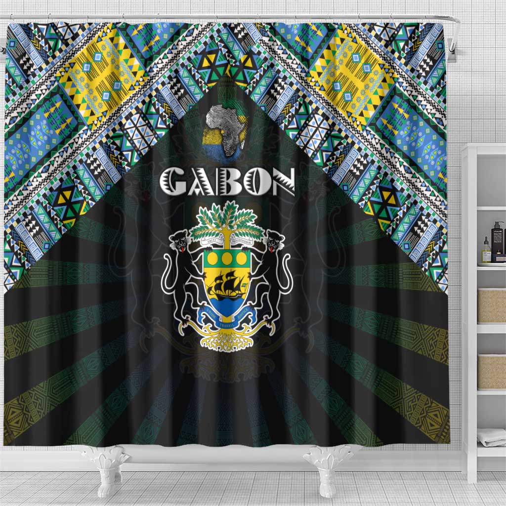 Gabon Roots Shower Curtain African Map in Fingerprint and Tribal Colors