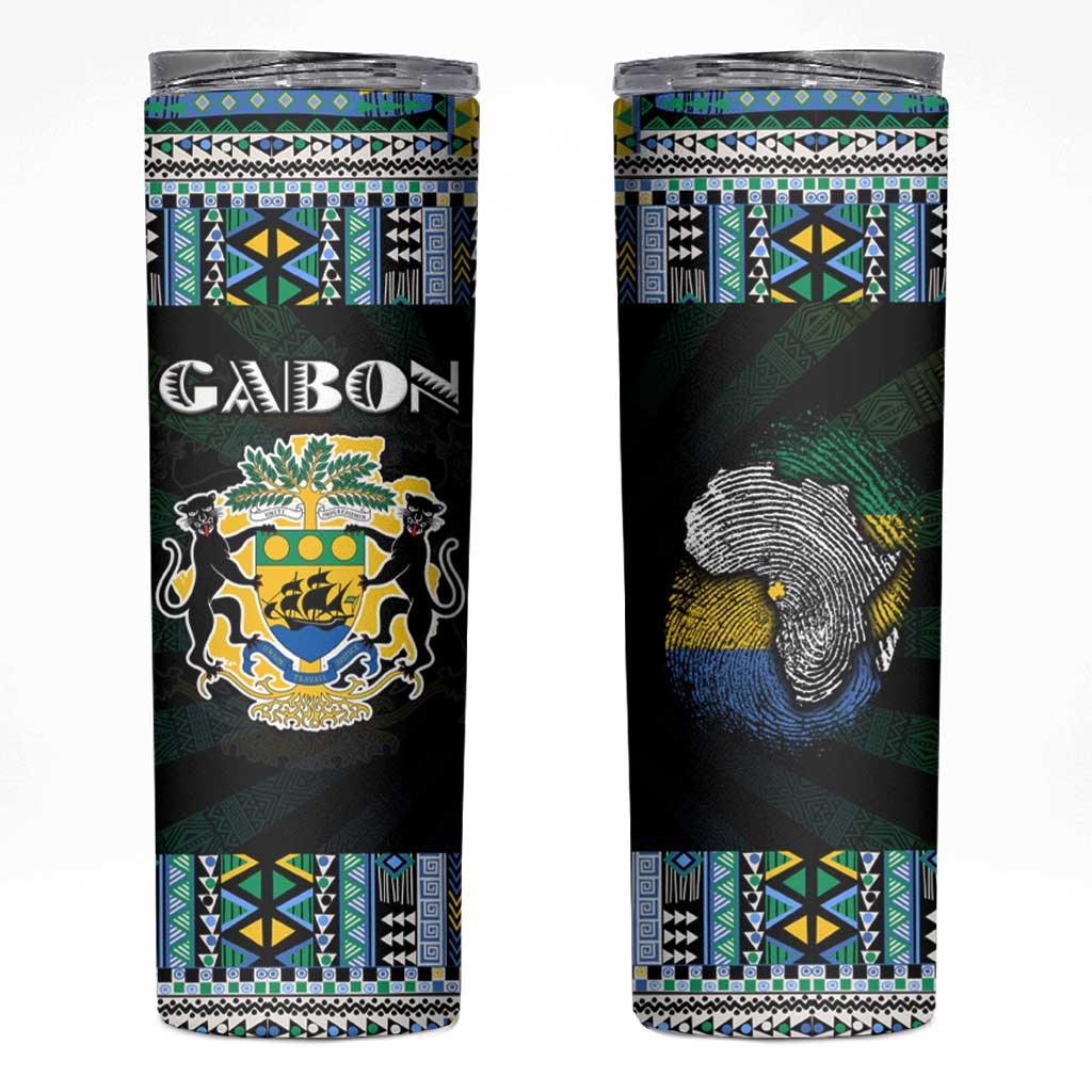 Gabon Roots Skinny Tumbler African Map in Fingerprint and Tribal Colors