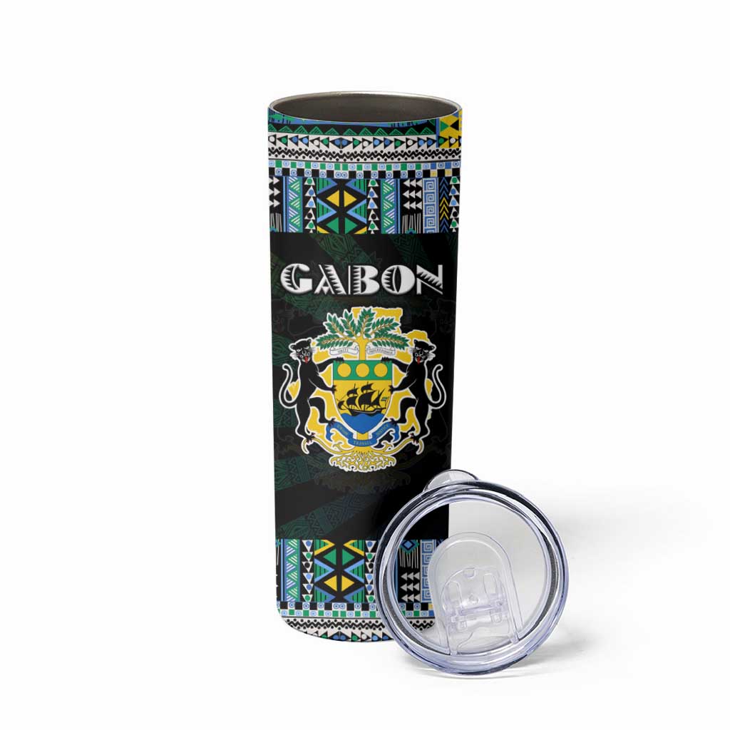 Gabon Roots Skinny Tumbler African Map in Fingerprint and Tribal Colors