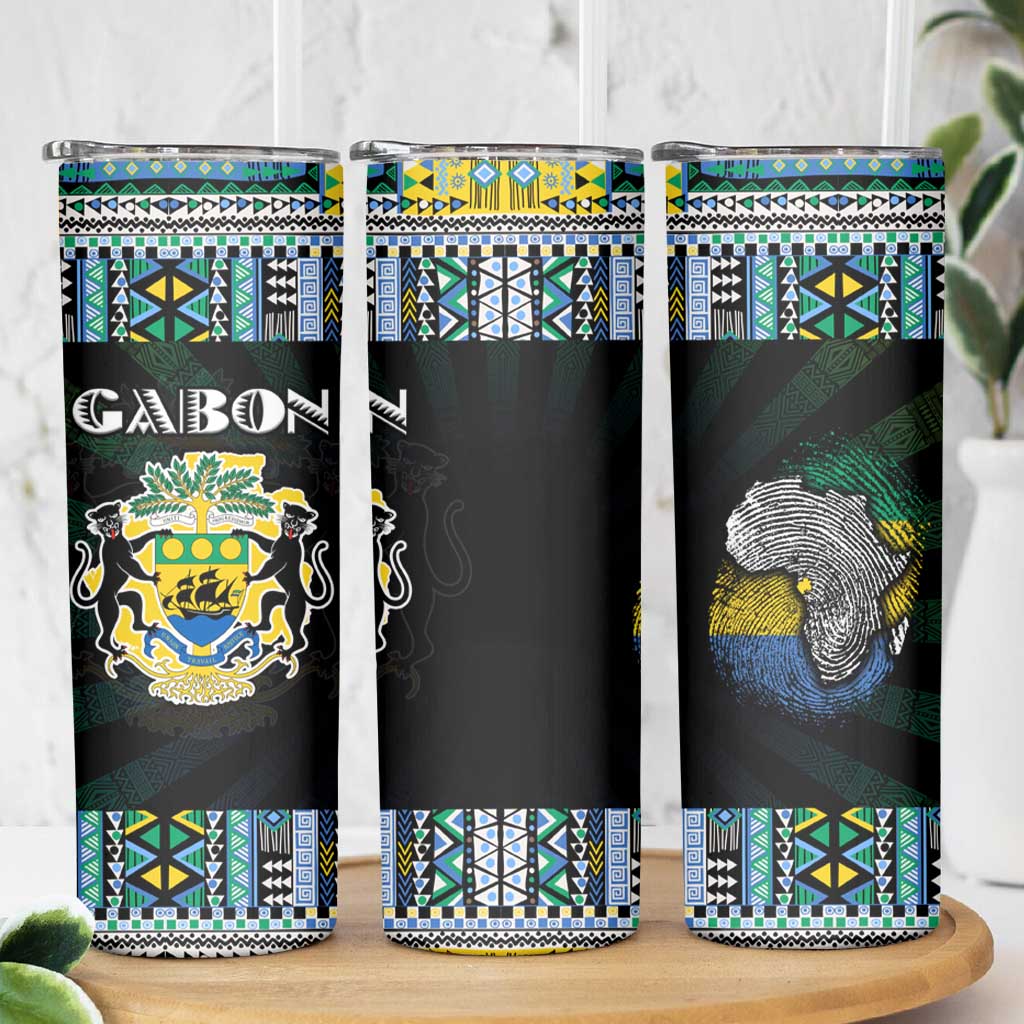 Gabon Roots Skinny Tumbler African Map in Fingerprint and Tribal Colors