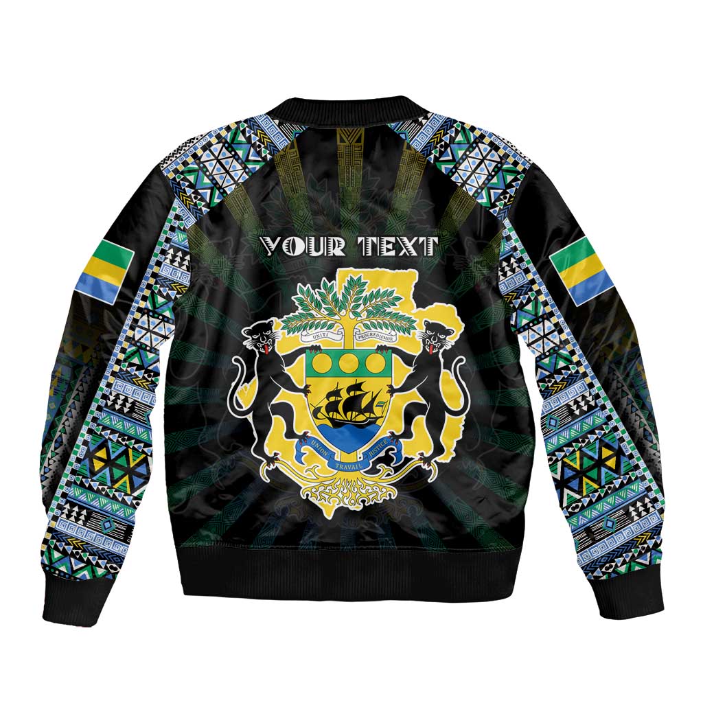 Personalized Gabon Roots Sleeve Zip Bomber Jacket African Map in Fingerprint and Tribal Colors