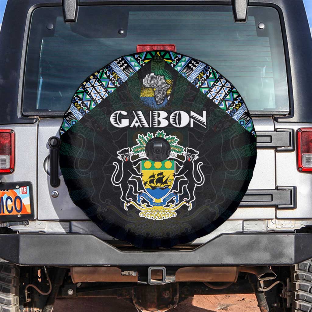 Gabon Roots Spare Tire Cover African Map in Fingerprint and Tribal Colors