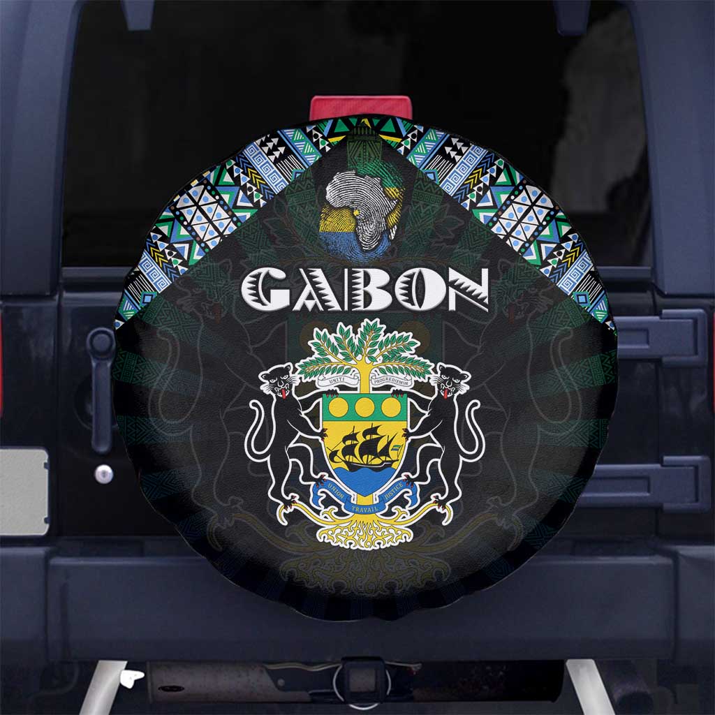 Gabon Roots Spare Tire Cover African Map in Fingerprint and Tribal Colors