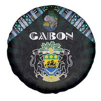Gabon Roots Spare Tire Cover African Map in Fingerprint and Tribal Colors