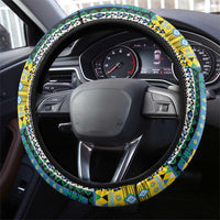 Gabon Roots Steering Wheel Cover African Map in Fingerprint and Tribal Colors