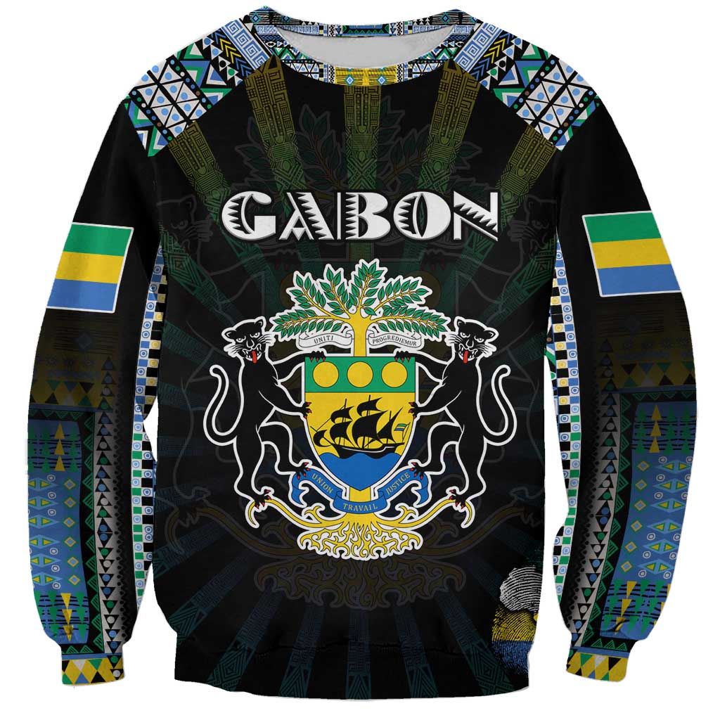 Personalized Gabon Roots Sweatshirt African Map in Fingerprint and Tribal Colors