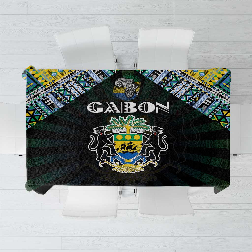 Gabon Roots Tablecloth African Map in Fingerprint and Tribal Colors
