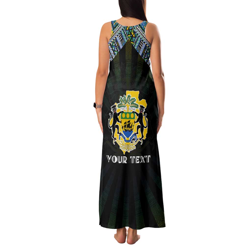 Personalized Gabon Roots Tank Maxi Dress African Map in Fingerprint and Tribal Colors