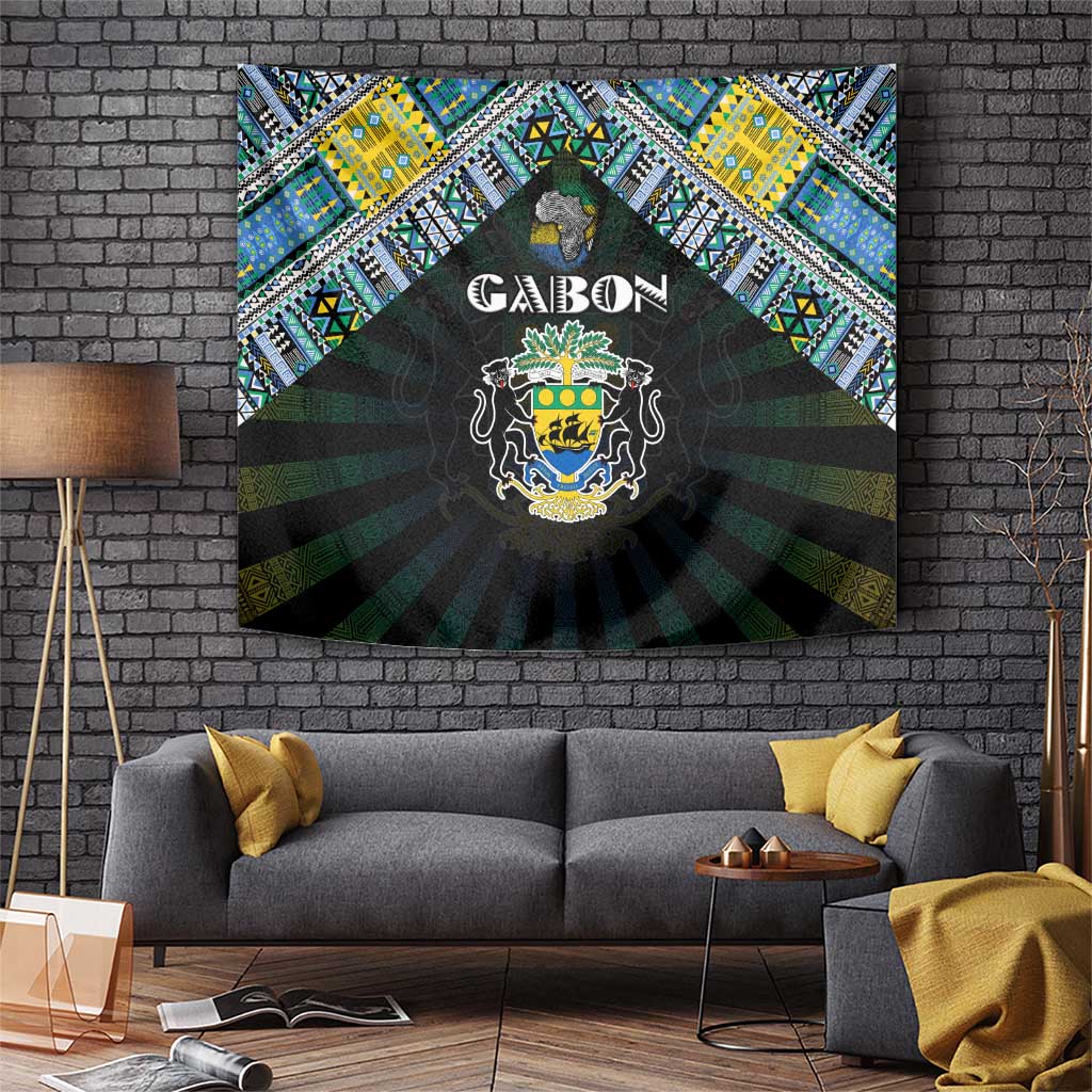 Gabon Roots Tapestry African Map in Fingerprint and Tribal Colors