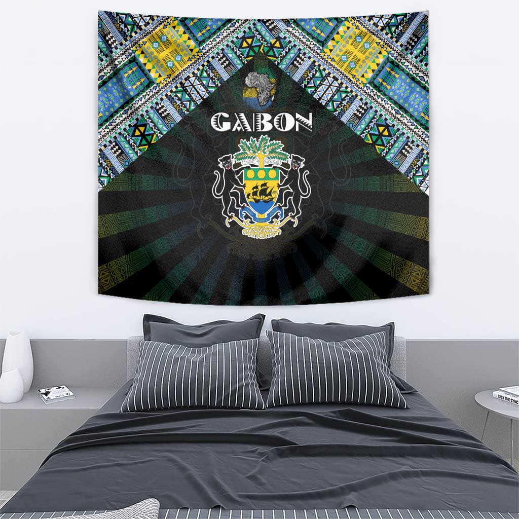 Gabon Roots Tapestry African Map in Fingerprint and Tribal Colors