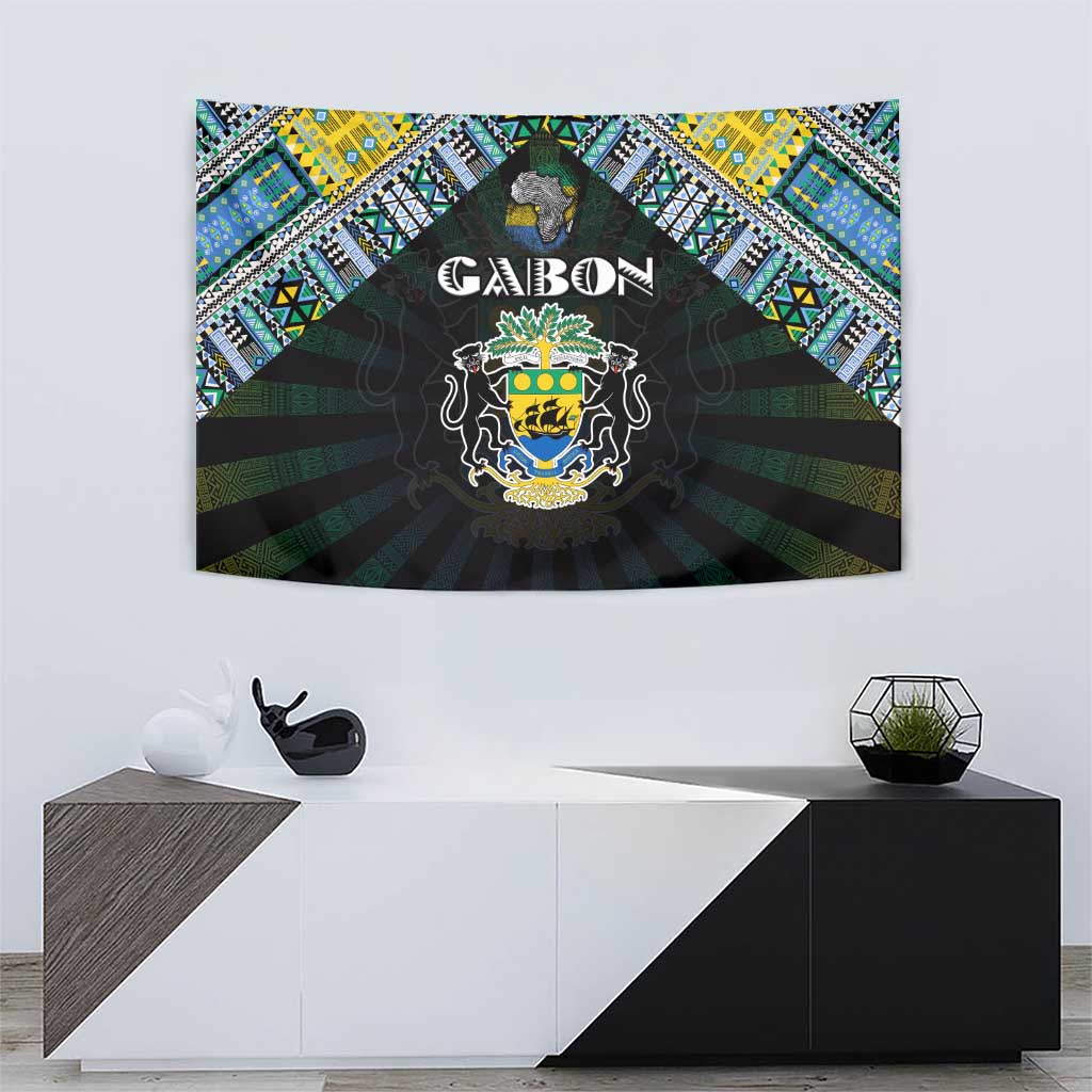 Gabon Roots Tapestry African Map in Fingerprint and Tribal Colors