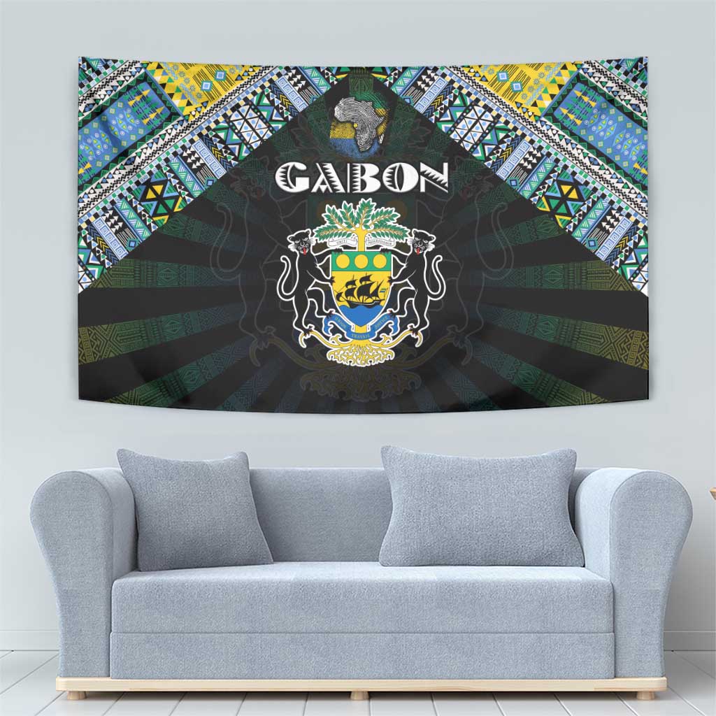 Gabon Roots Tapestry African Map in Fingerprint and Tribal Colors