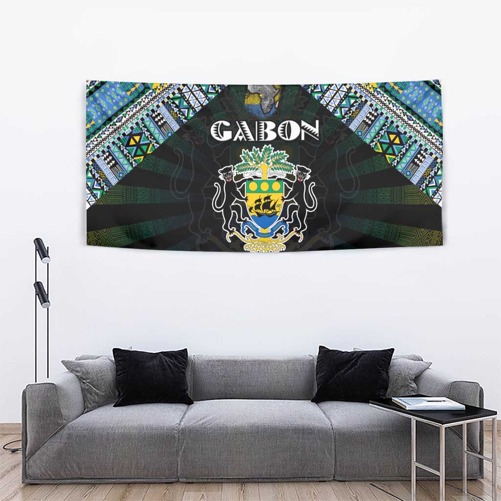 Gabon Roots Tapestry African Map in Fingerprint and Tribal Colors