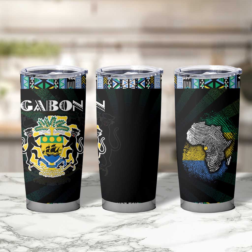 Gabon Roots Tumbler Cup African Map in Fingerprint and Tribal Colors