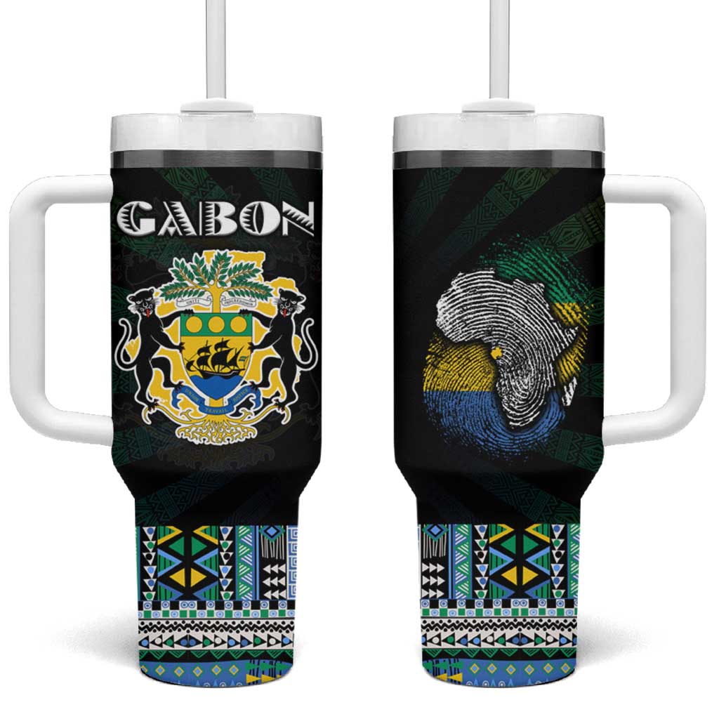 Gabon Roots Tumbler With Handle African Map in Fingerprint and Tribal Colors