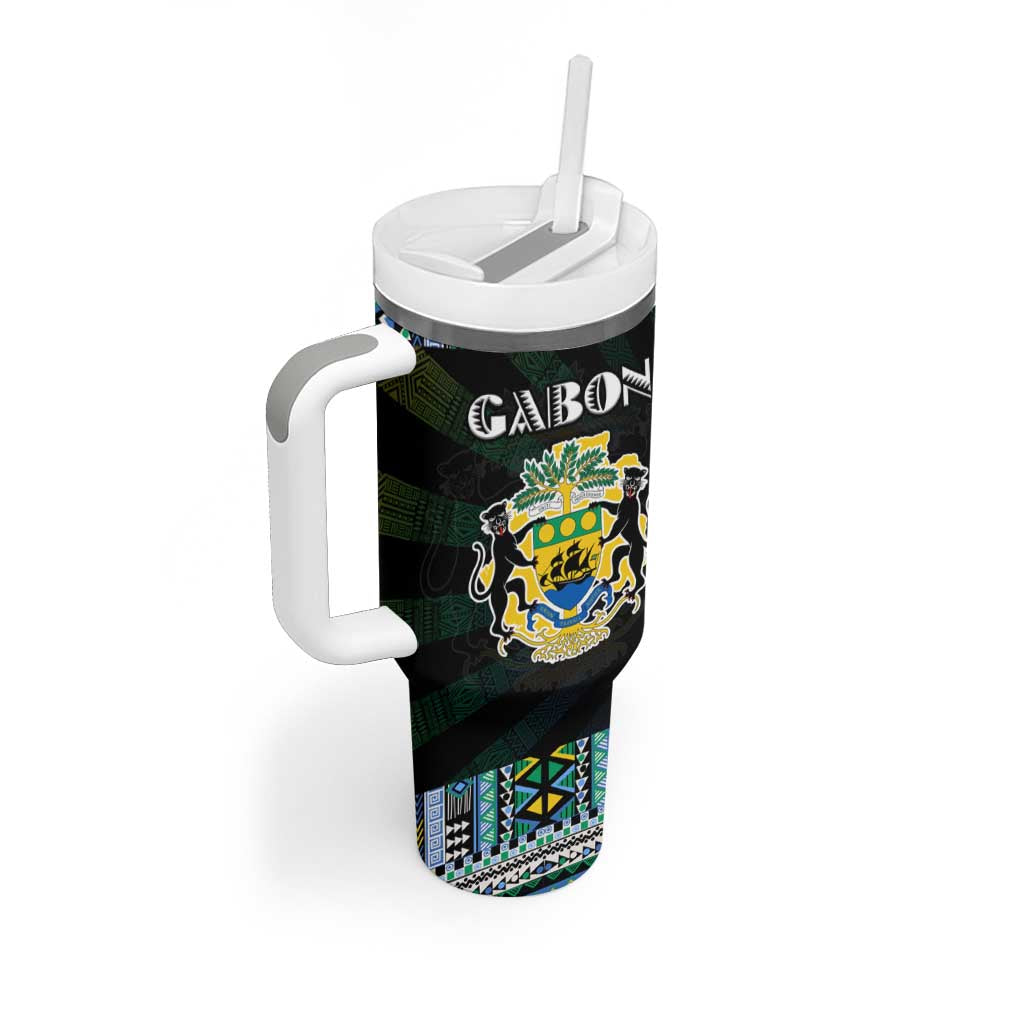 Gabon Roots Tumbler With Handle African Map in Fingerprint and Tribal Colors