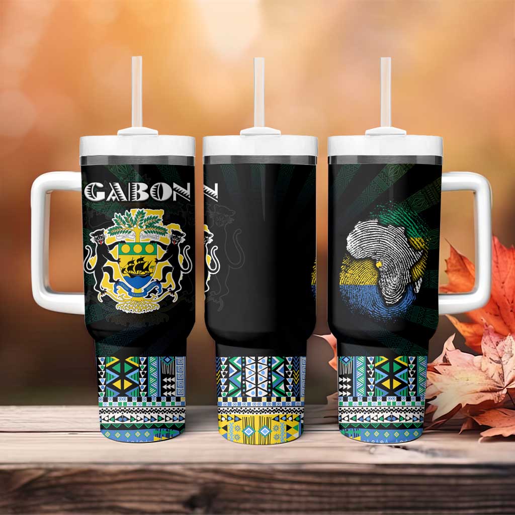 Gabon Roots Tumbler With Handle African Map in Fingerprint and Tribal Colors