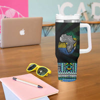 Gabon Roots Tumbler With Handle African Map in Fingerprint and Tribal Colors
