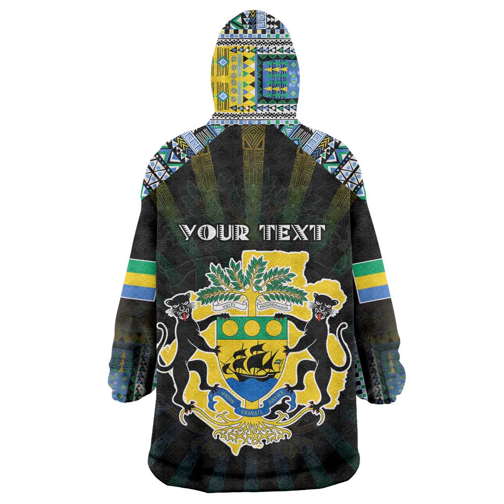 Personalized Gabon Roots Wearable Blanket Hoodie African Map in Fingerprint and Tribal Colors