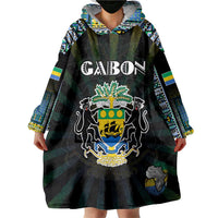 Personalized Gabon Roots Wearable Blanket Hoodie African Map in Fingerprint and Tribal Colors
