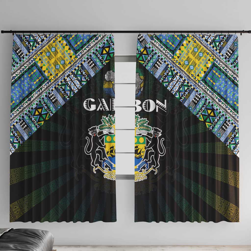 Gabon Roots Window Curtain African Map in Fingerprint and Tribal Colors