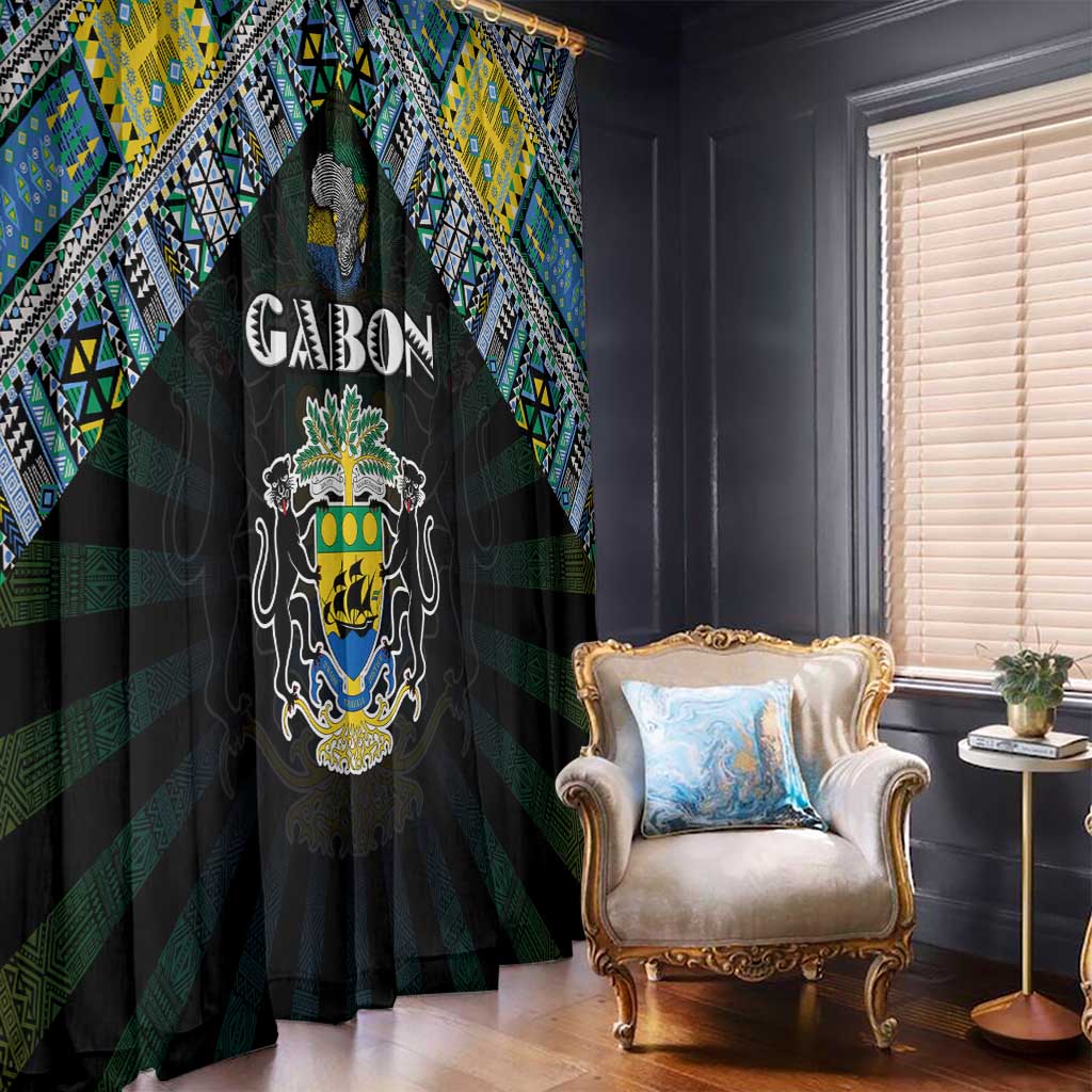 Gabon Roots Window Curtain African Map in Fingerprint and Tribal Colors