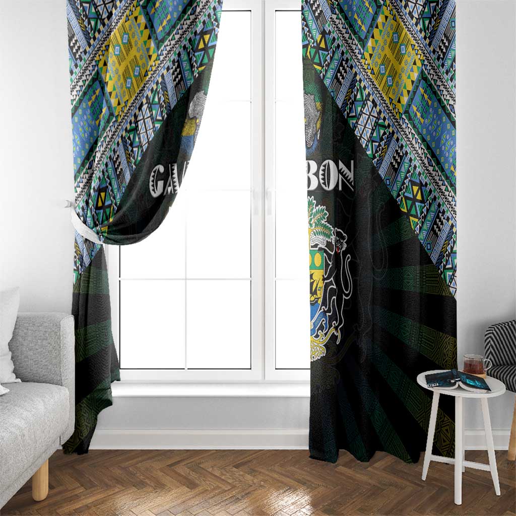 Gabon Roots Window Curtain African Map in Fingerprint and Tribal Colors