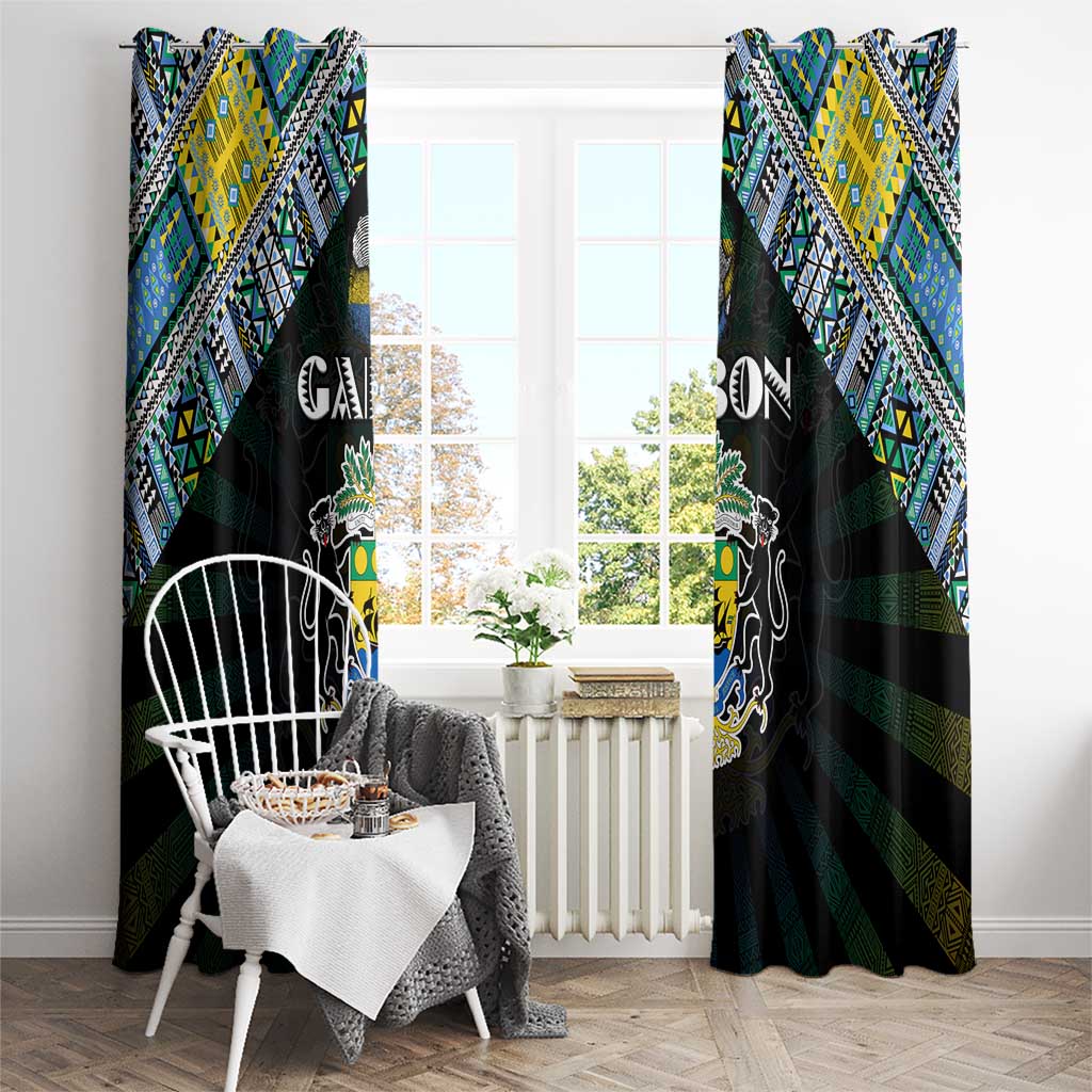 Gabon Roots Window Curtain African Map in Fingerprint and Tribal Colors
