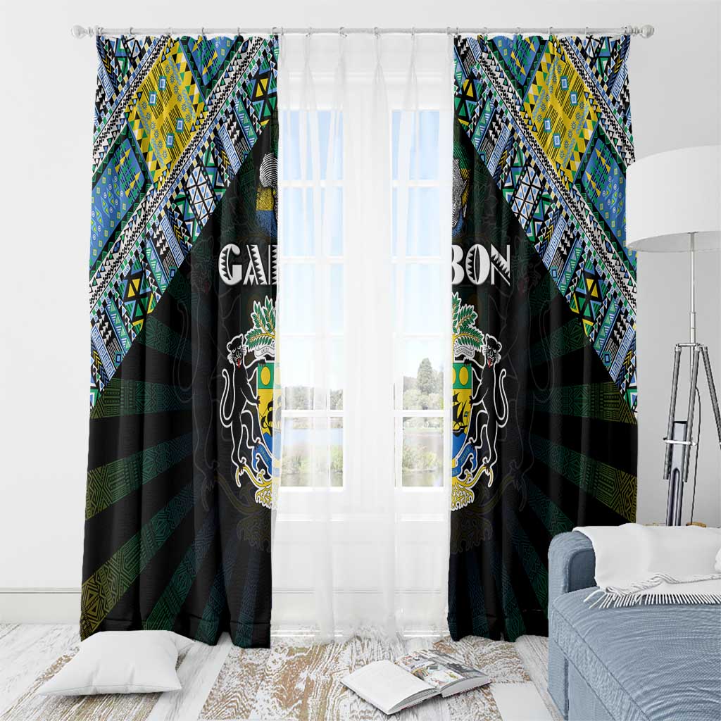 Gabon Roots Window Curtain African Map in Fingerprint and Tribal Colors