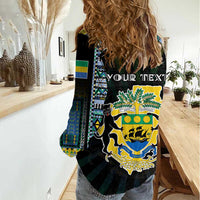 Personalized Gabon Roots Women Casual Shirt African Map in Fingerprint and Tribal Colors