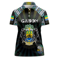 Personalized Gabon Roots Women Polo Shirt African Map in Fingerprint and Tribal Colors