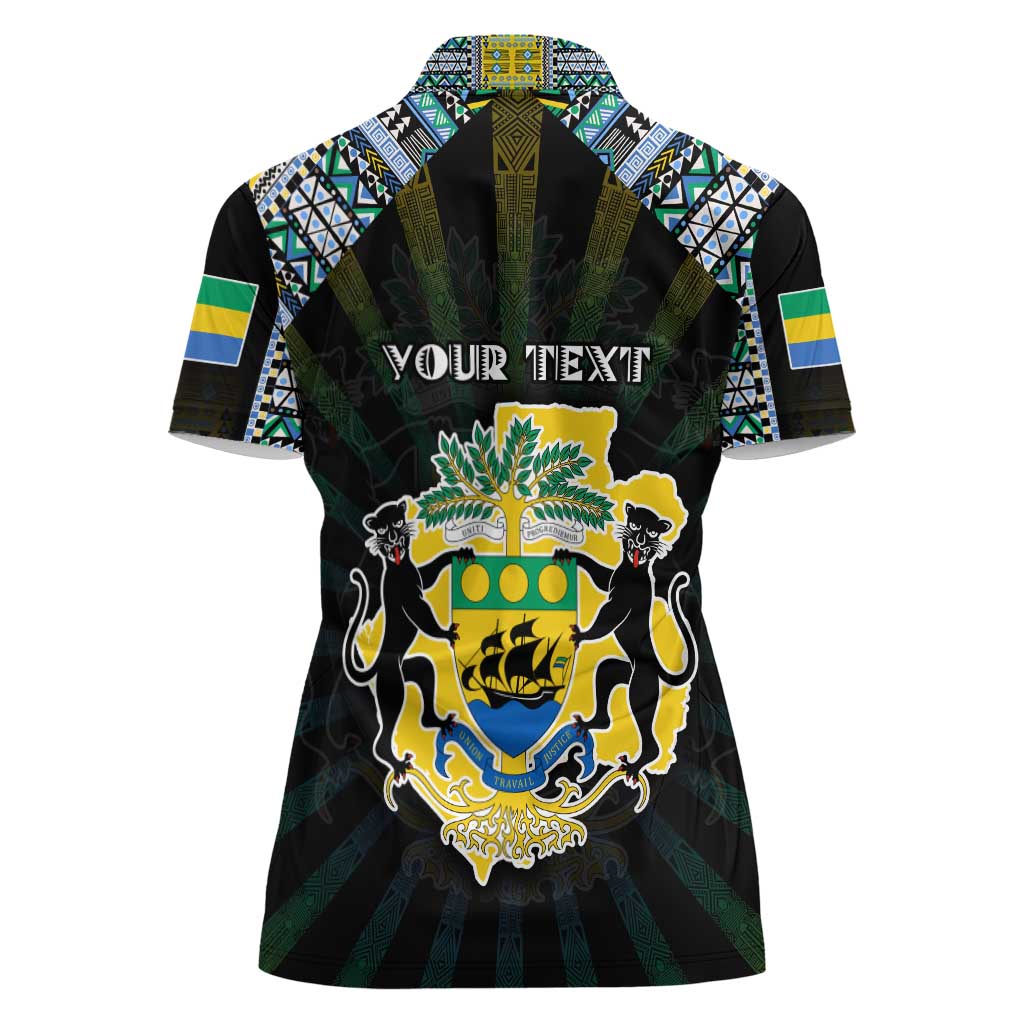 Personalized Gabon Roots Women Polo Shirt African Map in Fingerprint and Tribal Colors