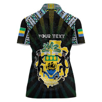 Personalized Gabon Roots Women Polo Shirt African Map in Fingerprint and Tribal Colors