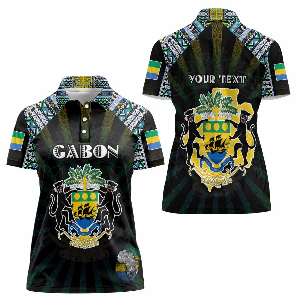Personalized Gabon Roots Women Polo Shirt African Map in Fingerprint and Tribal Colors