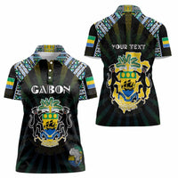 Personalized Gabon Roots Women Polo Shirt African Map in Fingerprint and Tribal Colors