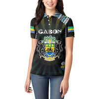 Personalized Gabon Roots Women Polo Shirt African Map in Fingerprint and Tribal Colors