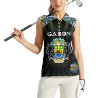 Personalized Gabon Roots Women Sleeveless Polo Shirt African Map in Fingerprint and Tribal Colors