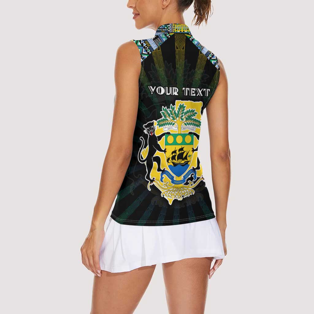 Personalized Gabon Roots Women Sleeveless Polo Shirt African Map in Fingerprint and Tribal Colors
