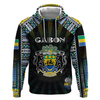 Personalized Gabon Roots Zip Hoodie African Map in Fingerprint and Tribal Colors
