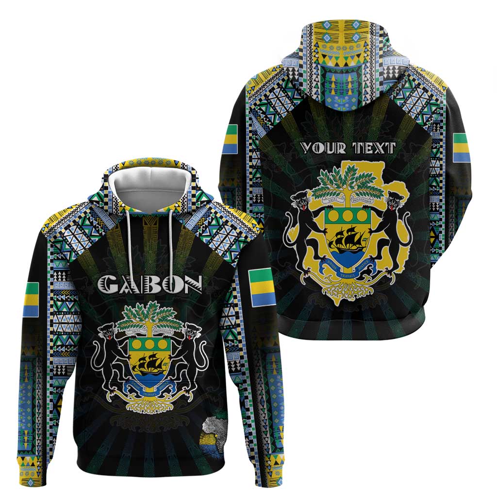 Personalized Gabon Roots Zip Hoodie African Map in Fingerprint and Tribal Colors