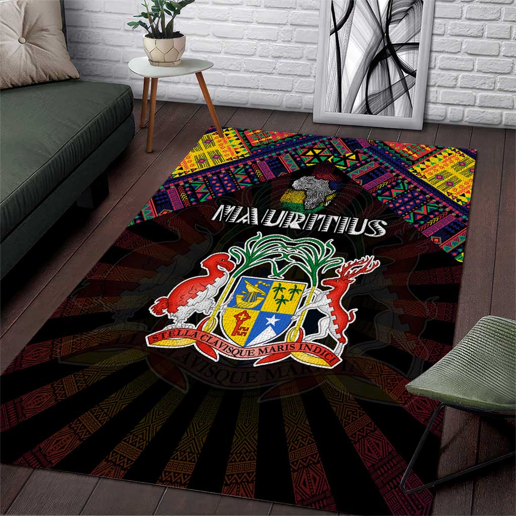 Mauritius Roots Area Rug African Map in Fingerprint and Tribal Colors