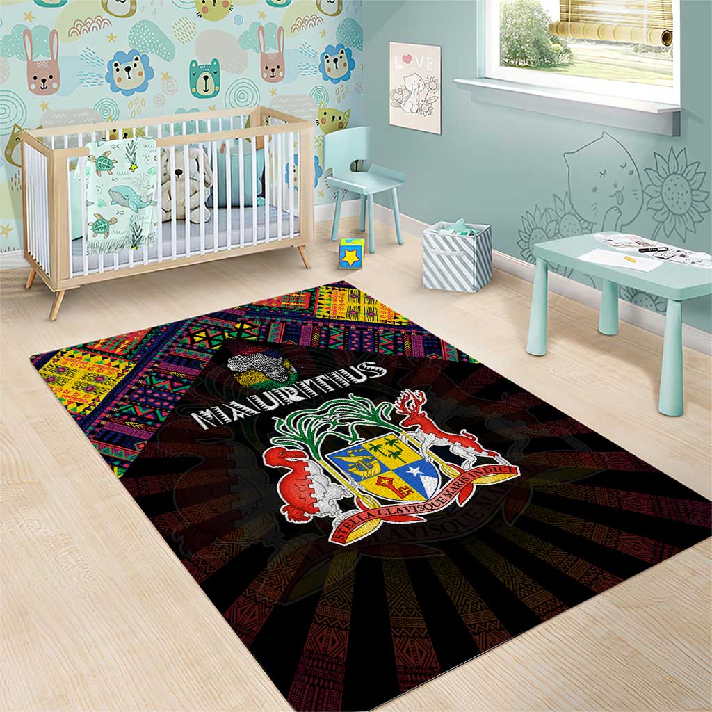 Mauritius Roots Area Rug African Map in Fingerprint and Tribal Colors