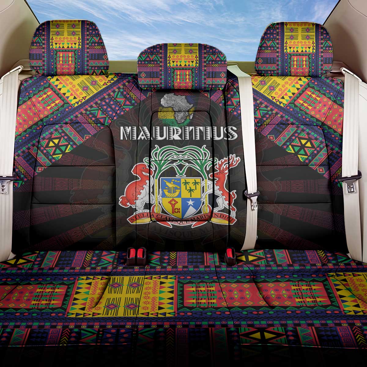 Mauritius Roots Back Car Seat Cover African Map in Fingerprint and Tribal Colors