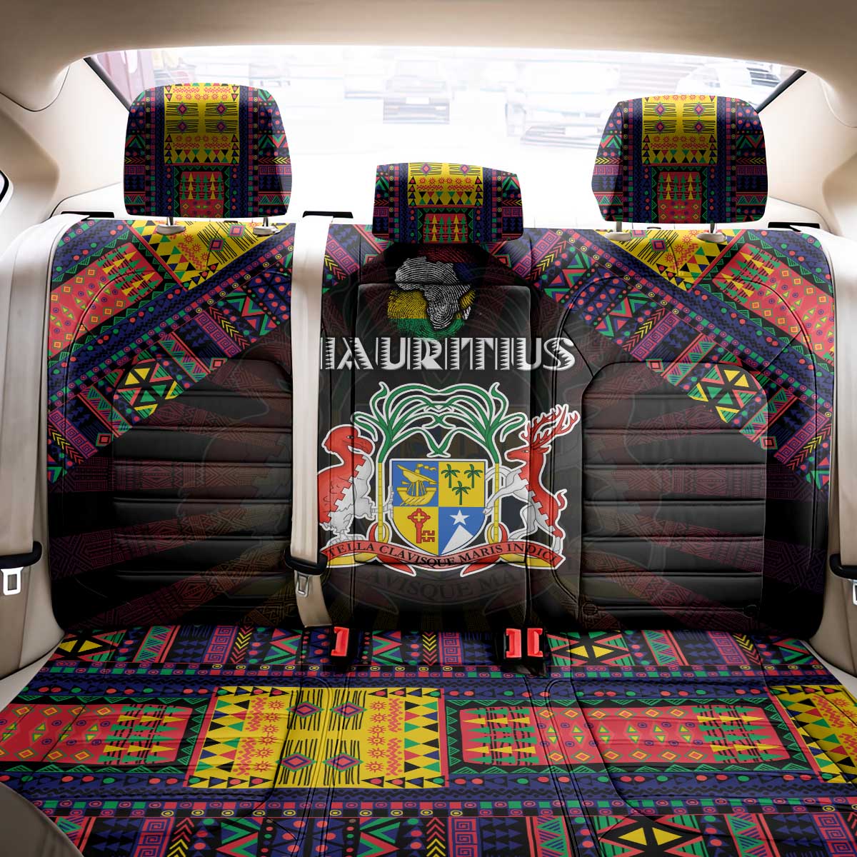 Mauritius Roots Back Car Seat Cover African Map in Fingerprint and Tribal Colors