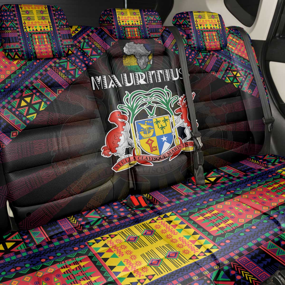 Mauritius Roots Back Car Seat Cover African Map in Fingerprint and Tribal Colors