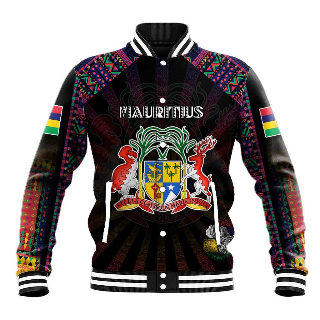Personalized Mauritius Roots Baseball Jacket African Map in Fingerprint and Tribal Colors